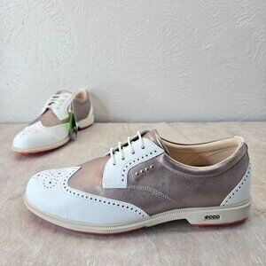 Ecco Golf Shoe Womens 39 Leather Wingtip Brogue Saddle Spikeless Golfing Sneaker